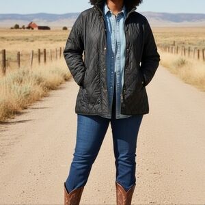 Barbour Cavalry Polarquilt Jacket Women’s 16 Black Diamond Quilted Barn Coat
